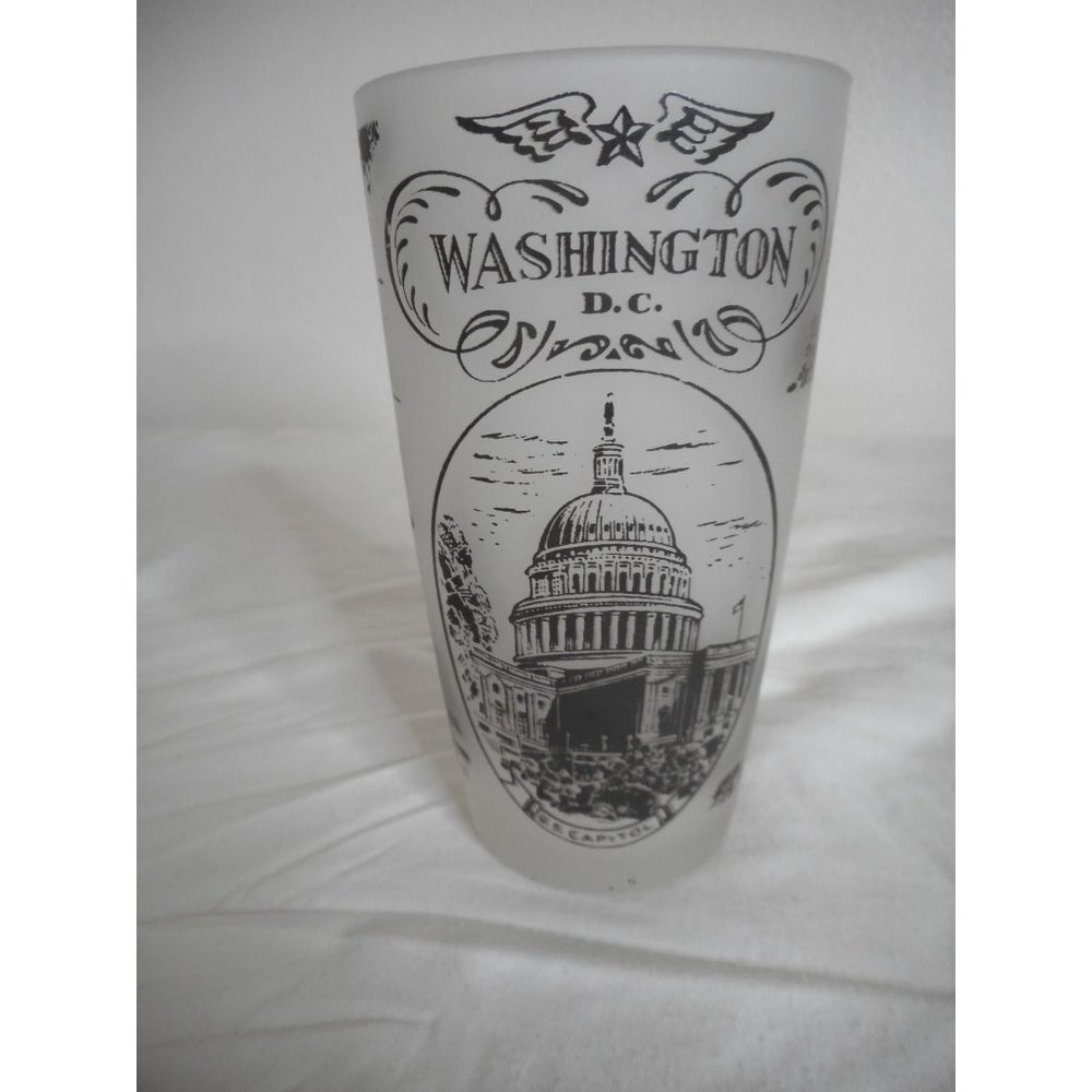 Vintage Frosted Glass Souvenir State Drinking Glass Washington D. C. Graphic